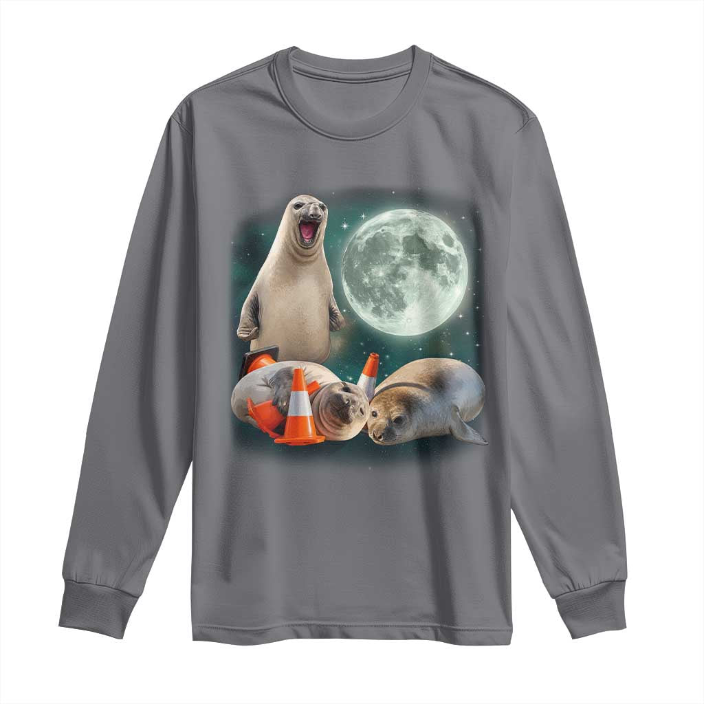 Funny Neil The Seal Howling at Moon 90s Retro Long Sleeve Shirt TS11 Charcoal Print Your Wear