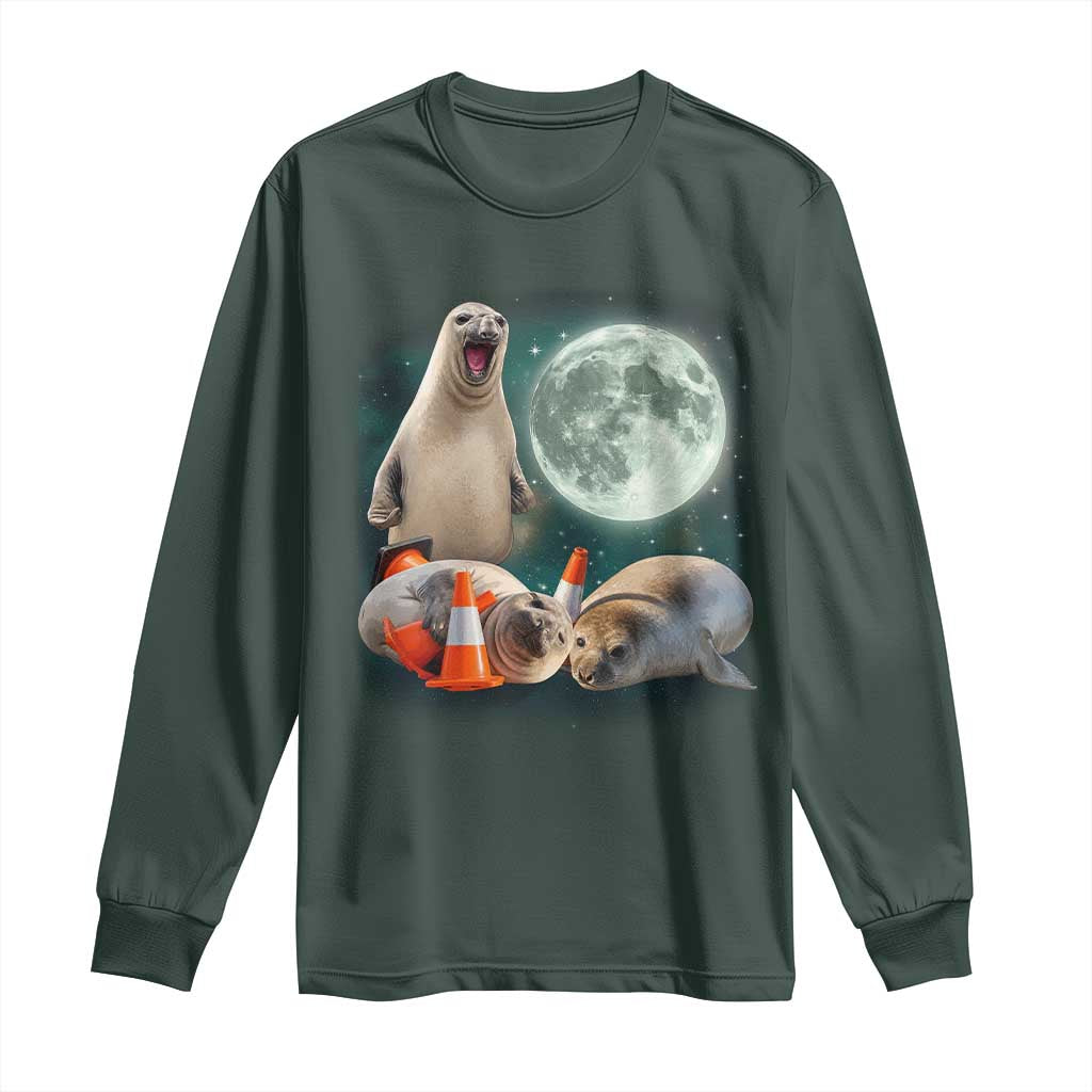 Funny Neil The Seal Howling at Moon 90s Retro Long Sleeve Shirt TS11 Dark Forest Green Print Your Wear