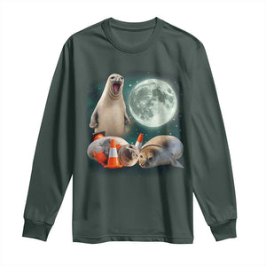 Funny Neil The Seal Howling at Moon 90s Retro Long Sleeve Shirt TS11 Dark Forest Green Print Your Wear