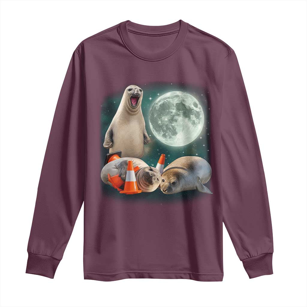 Funny Neil The Seal Howling at Moon 90s Retro Long Sleeve Shirt TS11 Maroon Print Your Wear