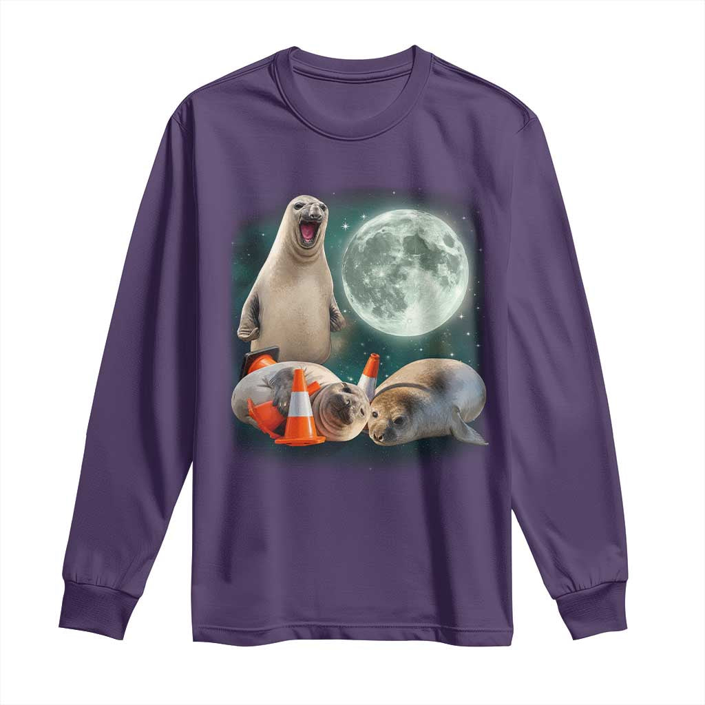 Funny Neil The Seal Howling at Moon 90s Retro Long Sleeve Shirt TS11 Purple Print Your Wear