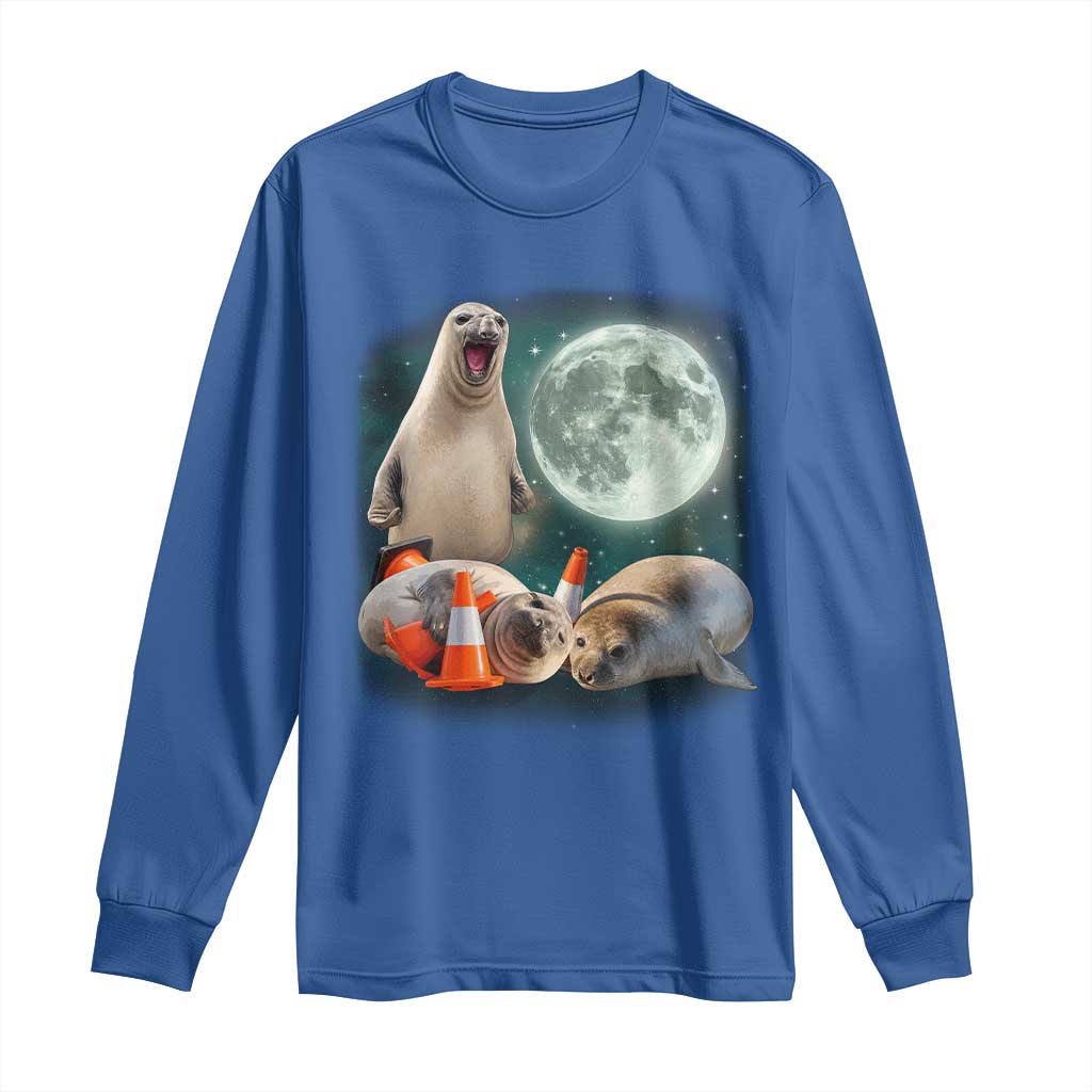 Funny Neil The Seal Howling at Moon 90s Retro Long Sleeve Shirt TS11 Royal Blue Print Your Wear