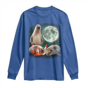 Funny Neil The Seal Howling at Moon 90s Retro Long Sleeve Shirt TS11 Royal Blue Print Your Wear