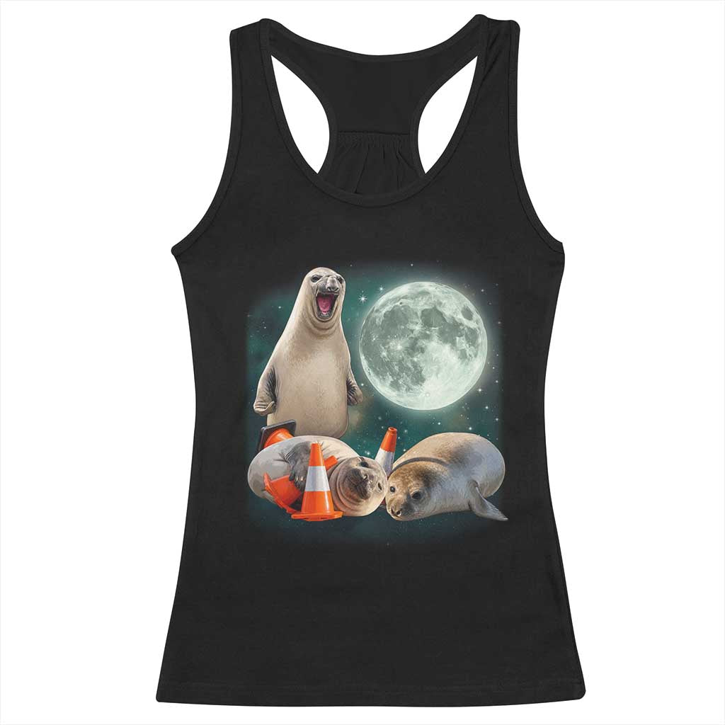 Funny Neil The Seal Howling at Moon 90s Retro Racerback Tank Top TS11 Black Print Your Wear