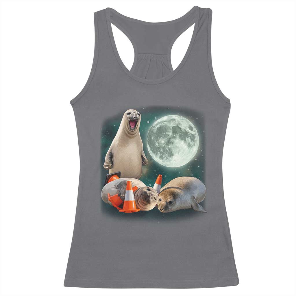 Funny Neil The Seal Howling at Moon 90s Retro Racerback Tank Top TS11 Charcoal Print Your Wear