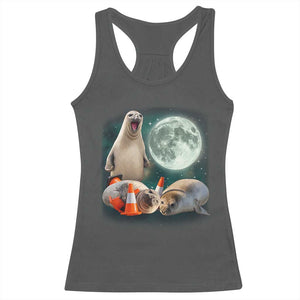 Funny Neil The Seal Howling at Moon 90s Retro Racerback Tank Top TS11 Dark Heather Print Your Wear