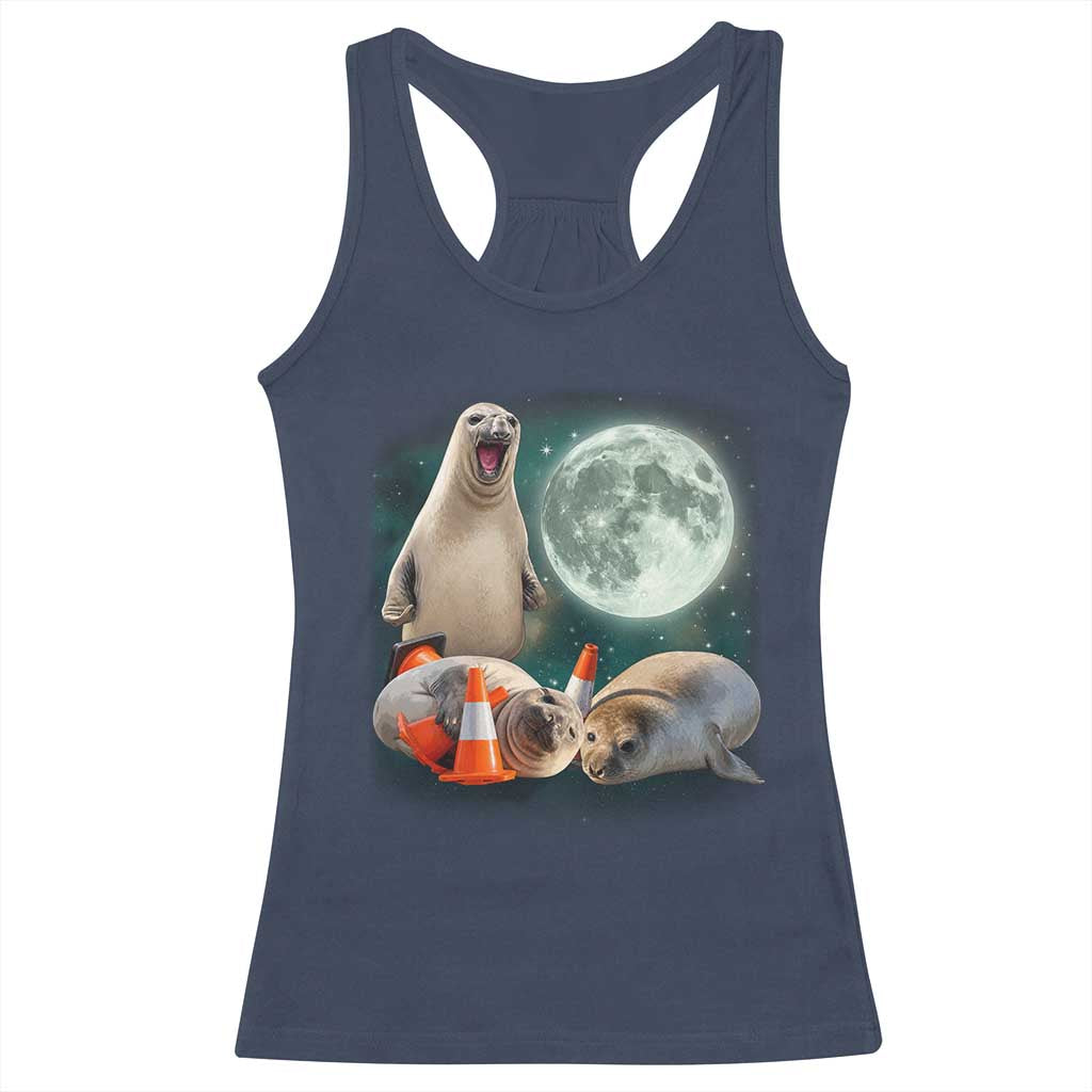 Funny Neil The Seal Howling at Moon 90s Retro Racerback Tank Top TS11 Navy Print Your Wear