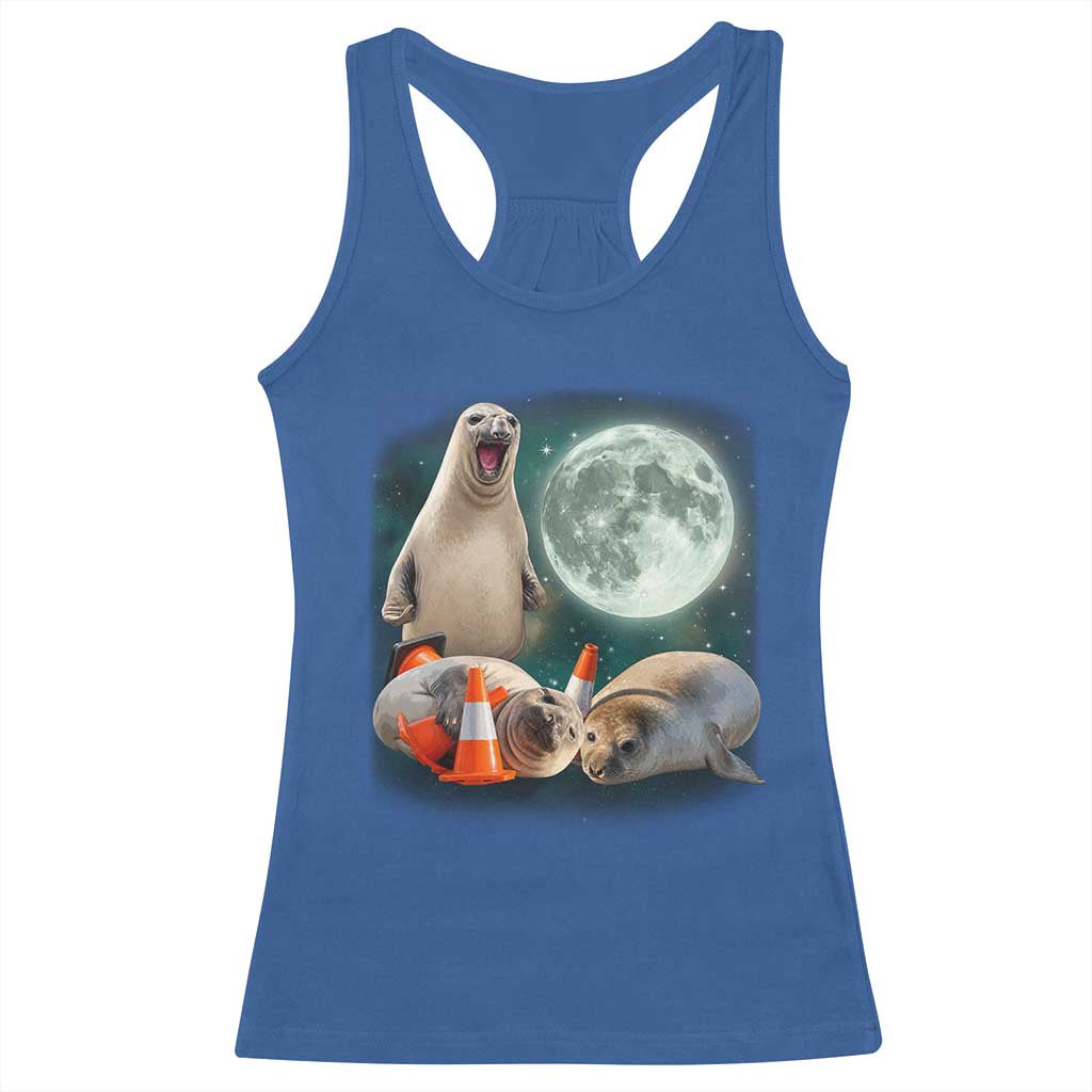 Funny Neil The Seal Howling at Moon 90s Retro Racerback Tank Top TS11 Royal Blue Print Your Wear