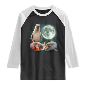 Funny Neil The Seal Howling at Moon 90s Retro Raglan Shirt TS11 Black White Print Your Wear