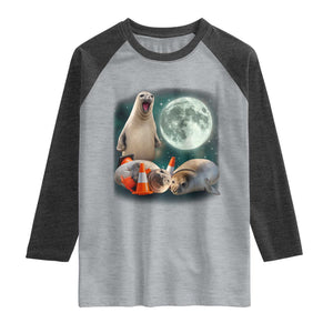 Funny Neil The Seal Howling at Moon 90s Retro Raglan Shirt TS11 Heather Gray Heather Charcoal Print Your Wear