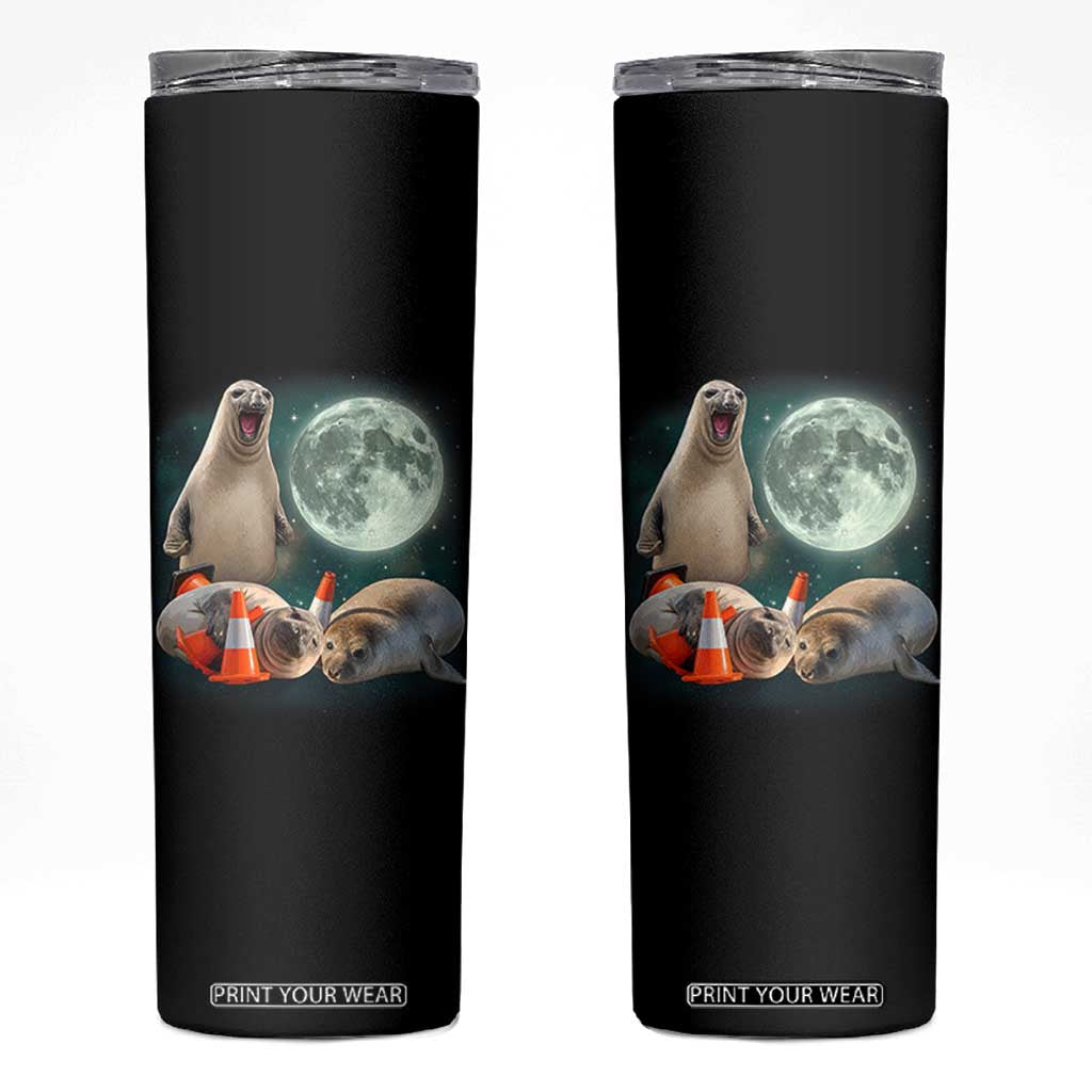 Funny Neil The Seal Howling at Moon 90s Retro Skinny Tumbler TS11 Black Print Your Wear