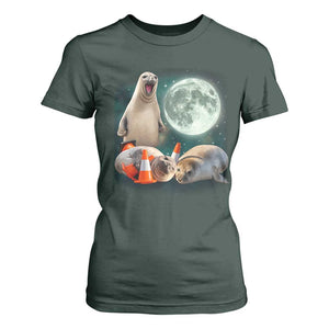 Funny Neil The Seal Howling at Moon 90s Retro T Shirt For Women TS11 Dark Forest Green Print Your Wear