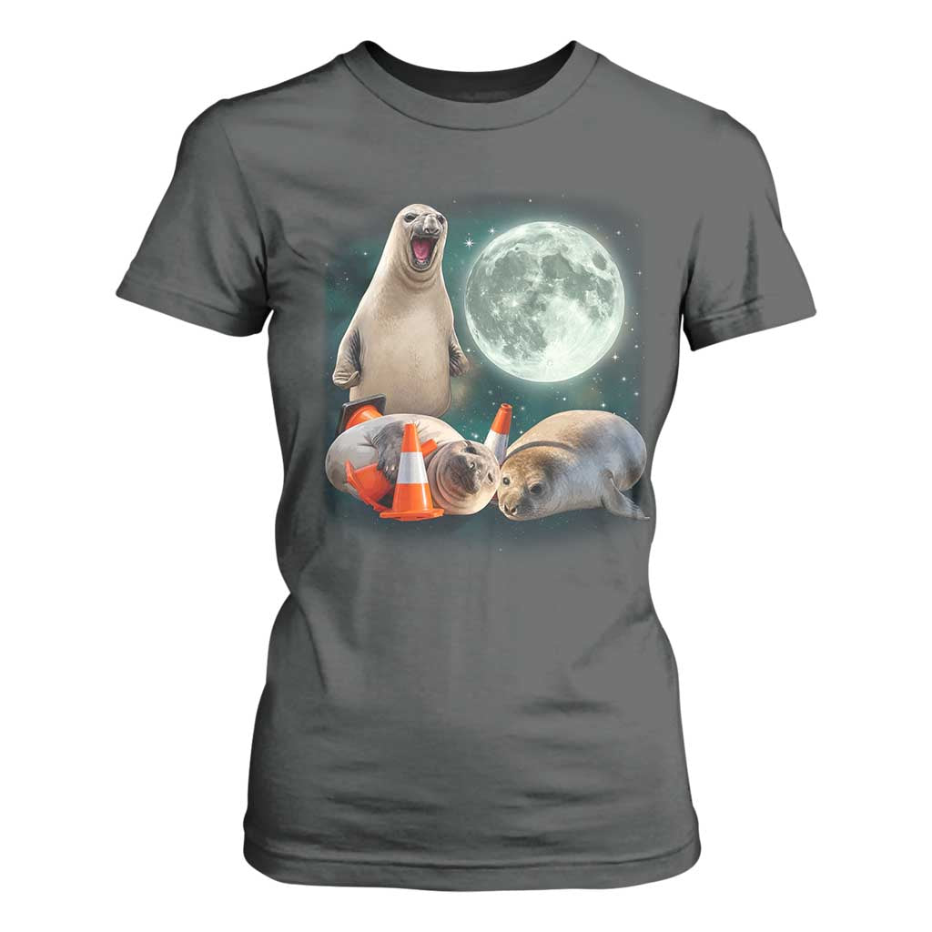 Funny Neil The Seal Howling at Moon 90s Retro T Shirt For Women TS11 Dark Heather Print Your Wear