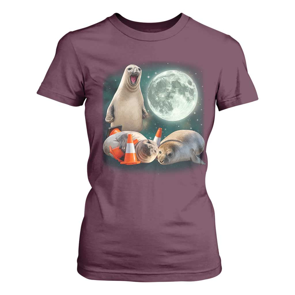 Funny Neil The Seal Howling at Moon 90s Retro T Shirt For Women TS11 Maroon Print Your Wear