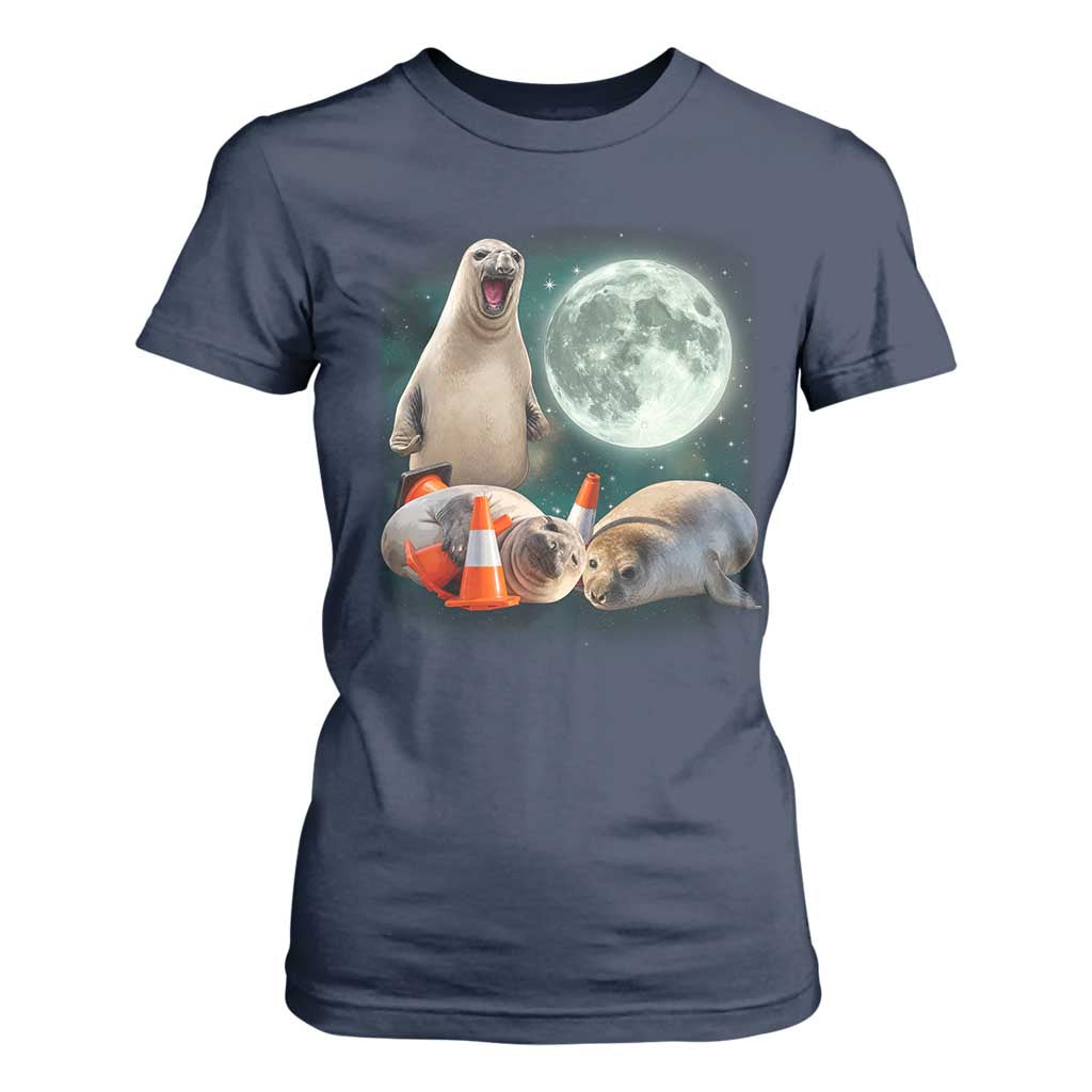 Funny Neil The Seal Howling at Moon 90s Retro T Shirt For Women TS11 Navy Print Your Wear