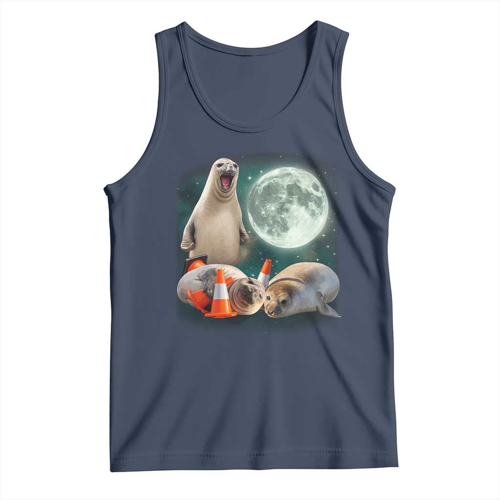 Funny Neil The Seal Howling at Moon 90s Retro Tank Top TS11 Navy Print Your Wear