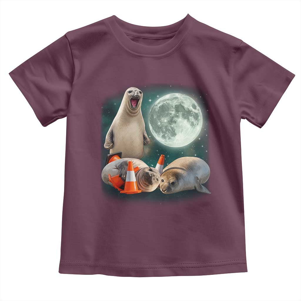 Funny Neil The Seal Howling at Moon 90s Retro Toddler T Shirt TS11 Maroon Print Your Wear