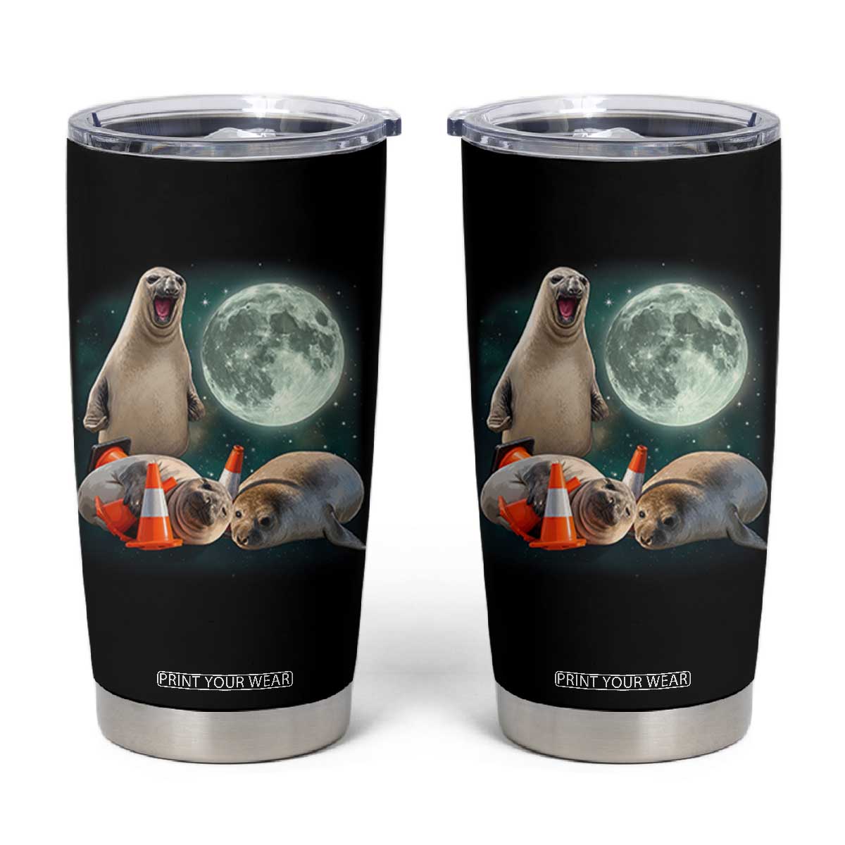 Funny Neil The Seal Howling at Moon 90s Retro Tumbler Cup TS11 Black Print Your Wear