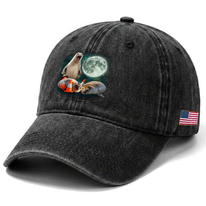 Funny Neil The Seal Howling at Moon 90s Retro Washed Cotton Baseball Cap TS11 Print Your Wear