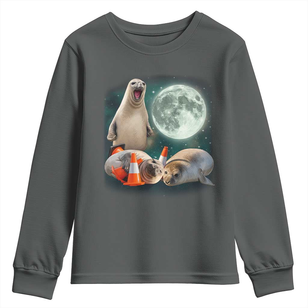 Funny Neil The Seal Howling at Moon 90s Retro Youth Sweatshirt TS11 Dark Heather Print Your Wear