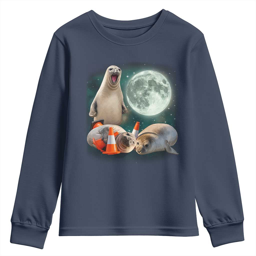 Funny Neil The Seal Howling at Moon 90s Retro Youth Sweatshirt TS11 Navy Print Your Wear
