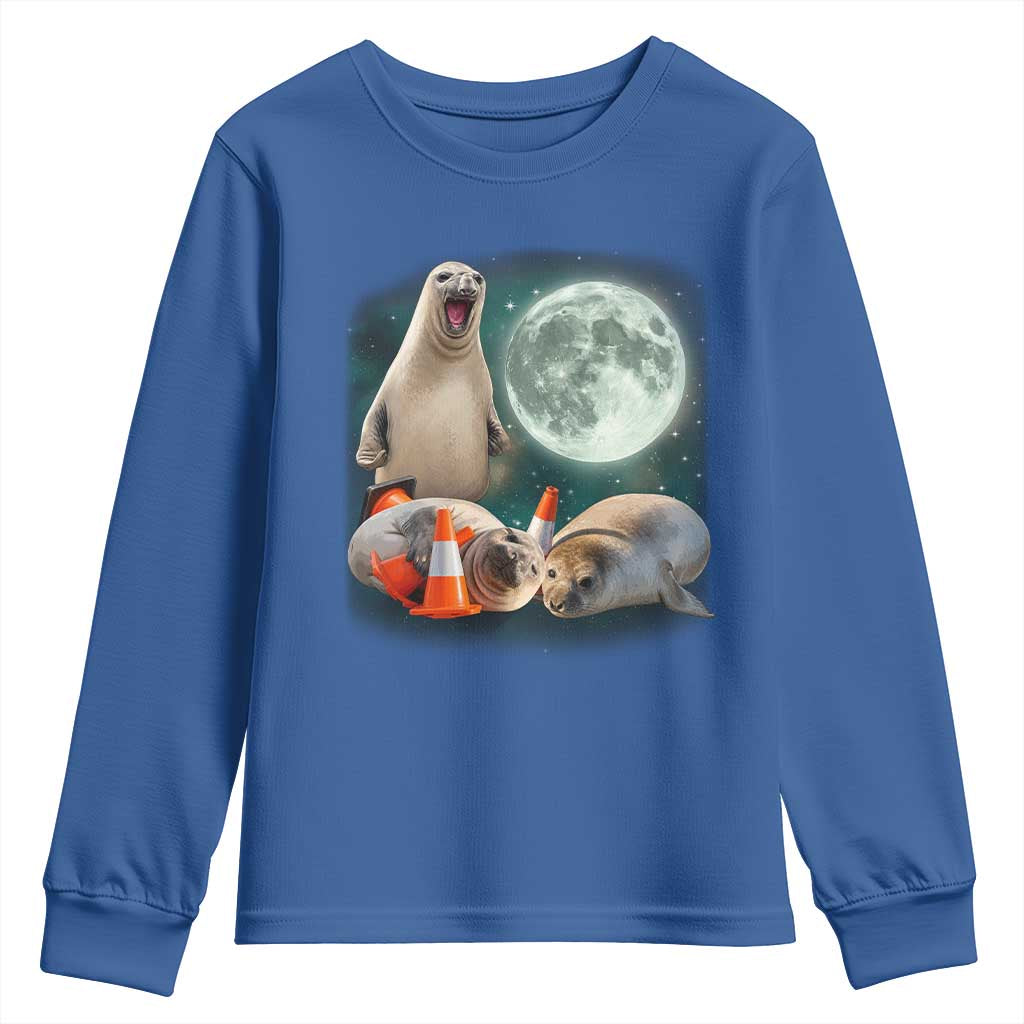 Funny Neil The Seal Howling at Moon 90s Retro Youth Sweatshirt TS11 Royal Blue Print Your Wear