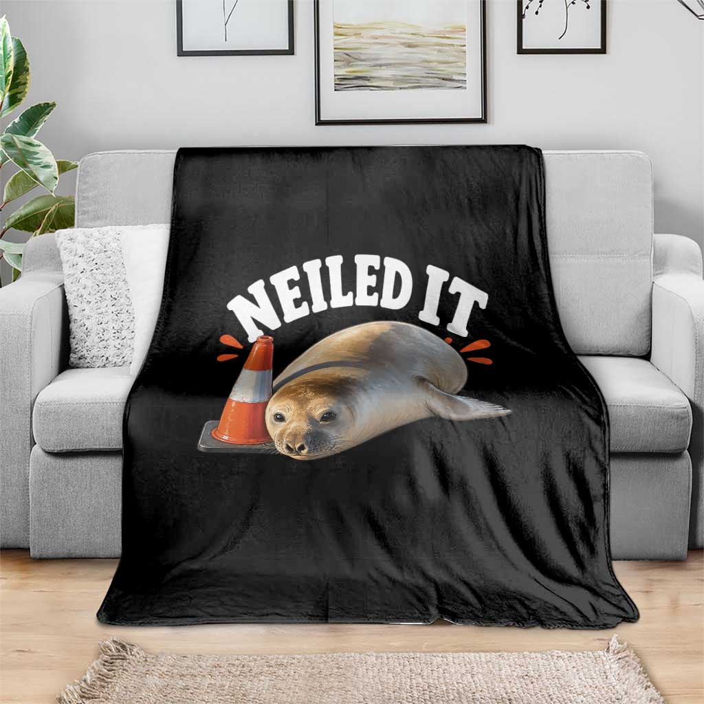 Neil The Seal Nailed It Throw Blanket Funny Tasmania Elephant Seal Traffic Cone Meme Art TS11 Print Your Wear