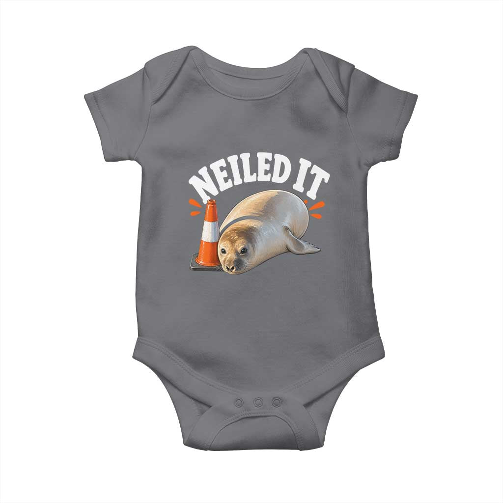 Neil The Seal Nailed It Baby Onesie Funny Tasmania Elephant Seal Traffic Cone Meme Art TS11 Charcoal Print Your Wear
