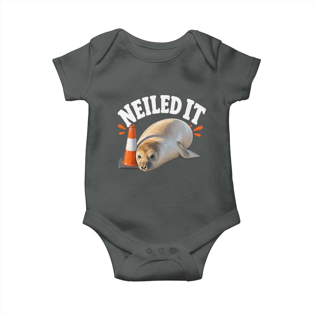 Neil The Seal Nailed It Baby Onesie Funny Tasmania Elephant Seal Traffic Cone Meme Art TS11 Dark Heather Print Your Wear