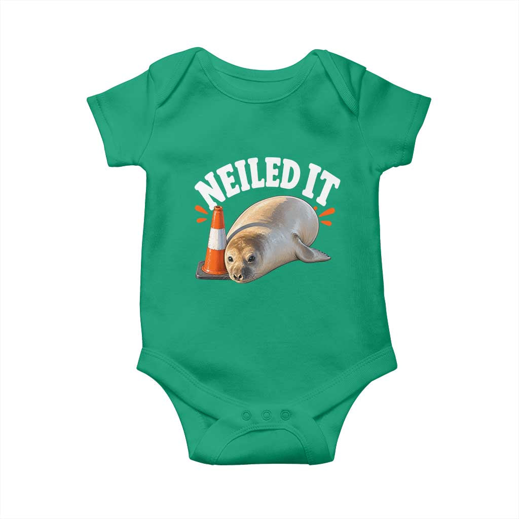 Neil The Seal Nailed It Baby Onesie Funny Tasmania Elephant Seal Traffic Cone Meme Art TS11 Irish Green Print Your Wear