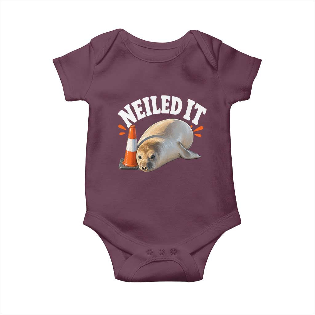Neil The Seal Nailed It Baby Onesie Funny Tasmania Elephant Seal Traffic Cone Meme Art TS11 Maroon Print Your Wear