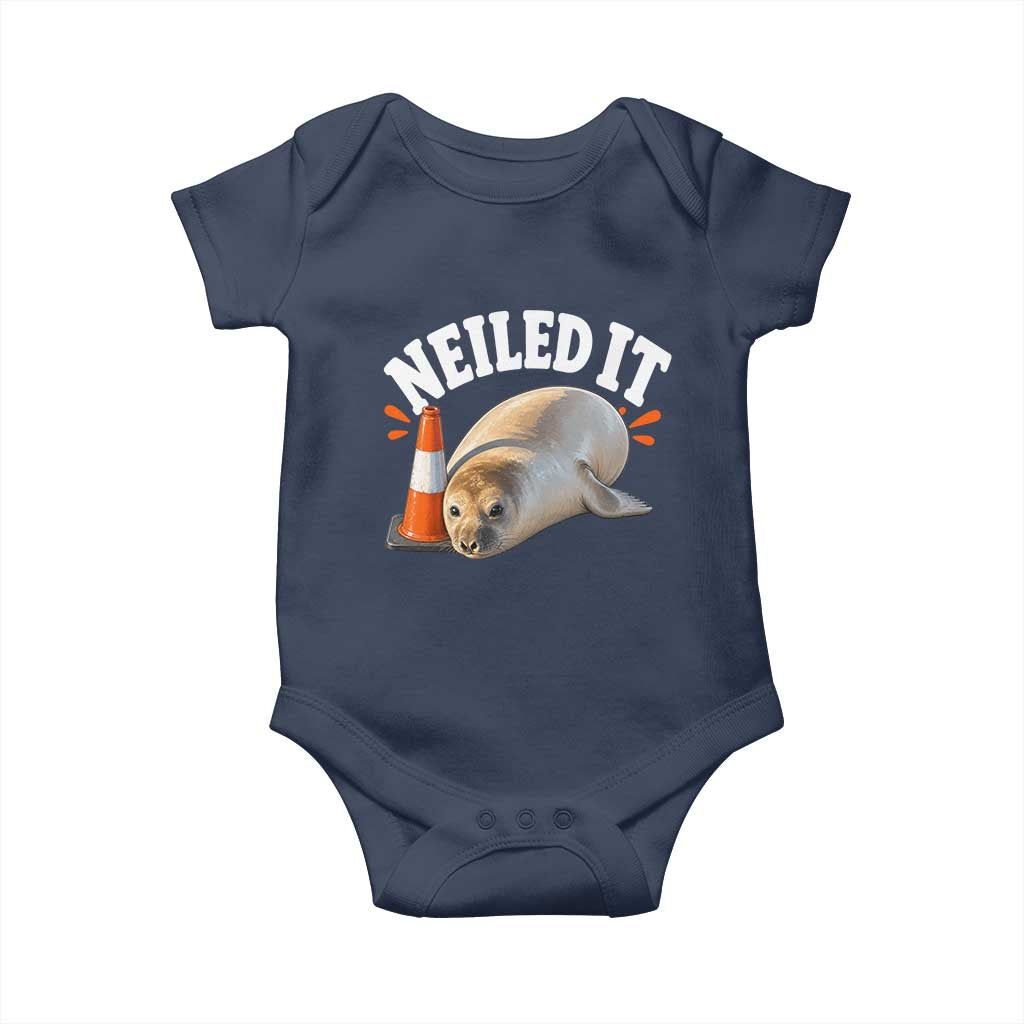 Neil The Seal Nailed It Baby Onesie Funny Tasmania Elephant Seal Traffic Cone Meme Art TS11 Navy Print Your Wear