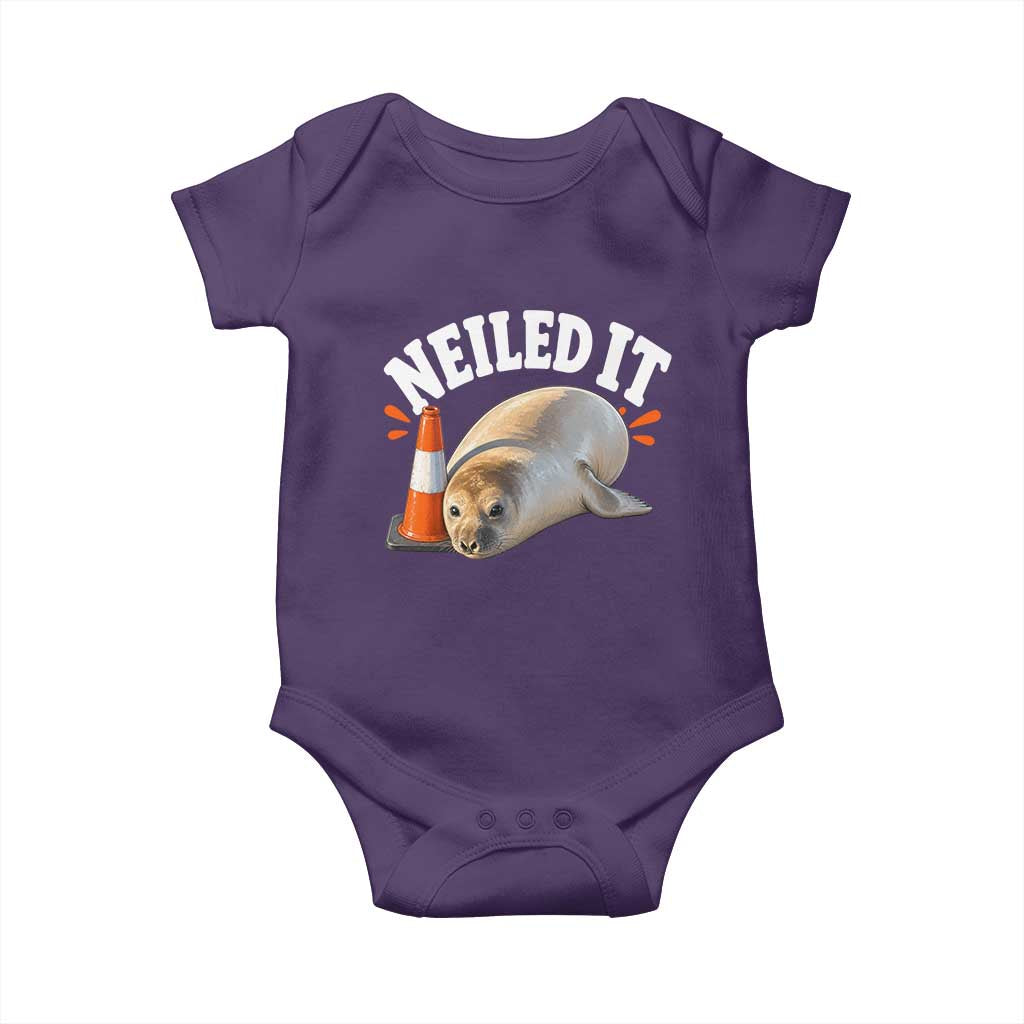 Neil The Seal Nailed It Baby Onesie Funny Tasmania Elephant Seal Traffic Cone Meme Art TS11 Purple Print Your Wear