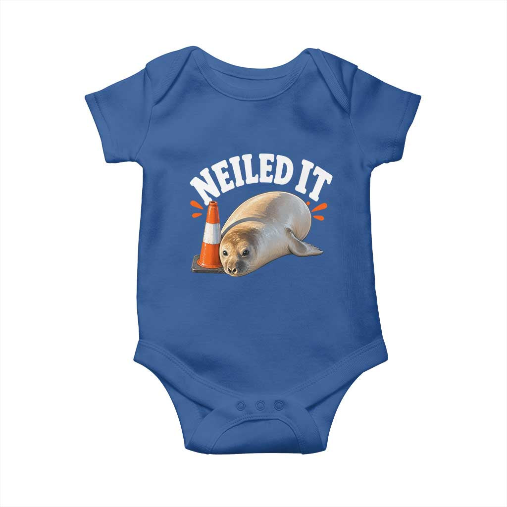 Neil The Seal Nailed It Baby Onesie Funny Tasmania Elephant Seal Traffic Cone Meme Art TS11 Royal Blue Print Your Wear