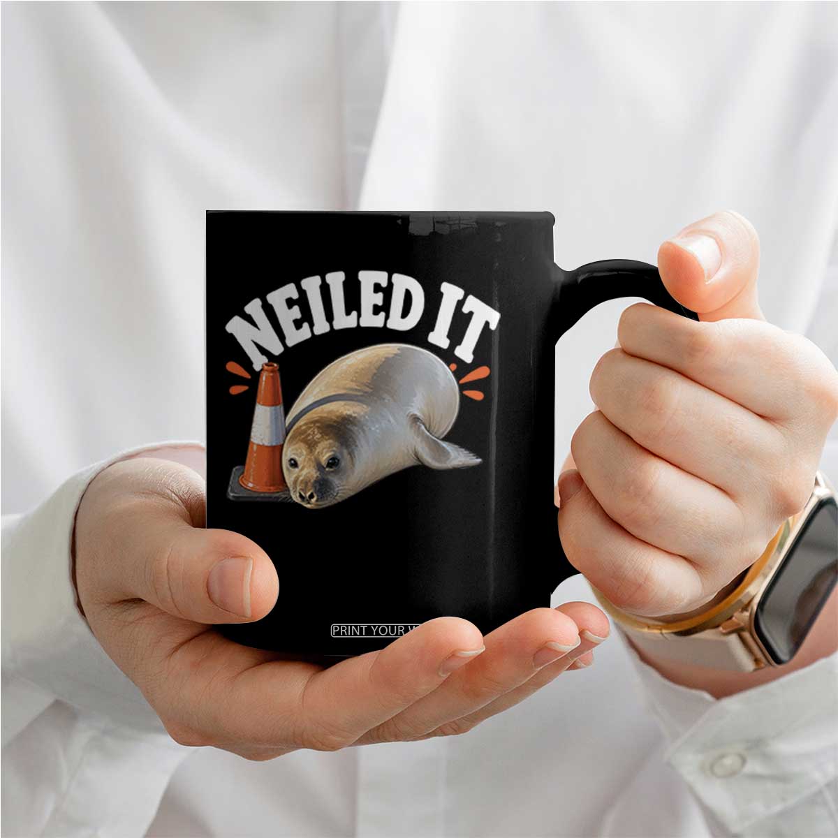 Neil The Seal Nailed It Coffee Mug Funny Tasmania Elephant Seal Traffic Cone Meme Art TS11 Print Your Wear