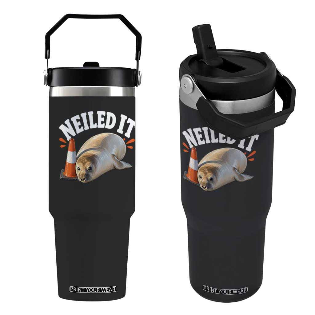 Neil The Seal Nailed It Flip Straw Tumbler Funny Tasmania Elephant Seal Traffic Cone Meme Art TS11 One Size: 30 oz Black Print Your Wear