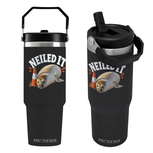 Neil The Seal Nailed It Flip Straw Tumbler Funny Tasmania Elephant Seal Traffic Cone Meme Art TS11 One Size: 30 oz Black Print Your Wear