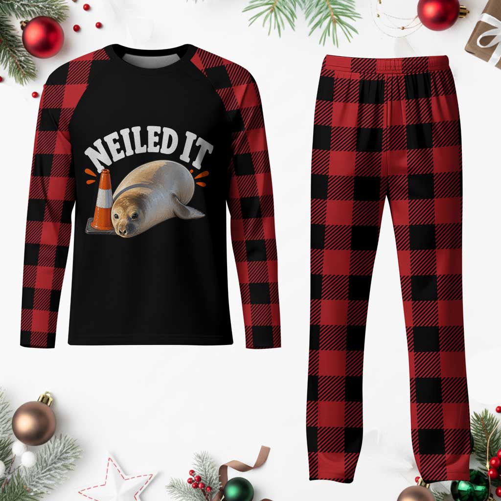 Neil The Seal Nailed It Plaid Pajama Set Funny Tasmania Elephant Seal Traffic Cone Meme Art TS11 Buffalo Plaid Print Your Wear