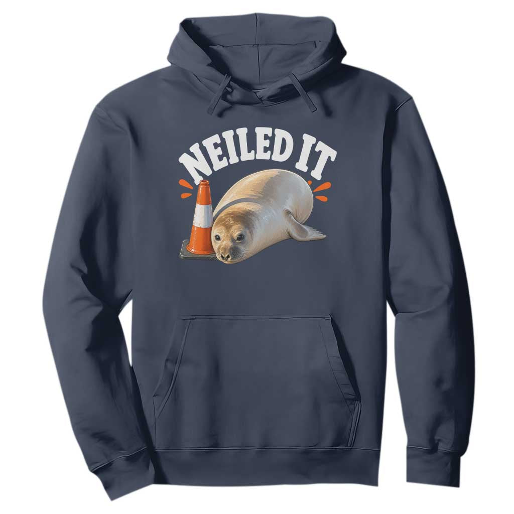 Neil The Seal Nailed It Hoodie Funny Tasmania Elephant Seal Traffic Cone Meme Art TS11 Navy Print Your Wear