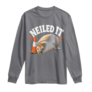 Neil The Seal Nailed It Long Sleeve Shirt Funny Tasmania Elephant Seal Traffic Cone Meme Art TS11 Charcoal Print Your Wear