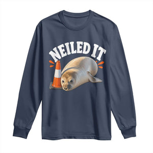 Neil The Seal Nailed It Long Sleeve Shirt Funny Tasmania Elephant Seal Traffic Cone Meme Art TS11 Navy Print Your Wear