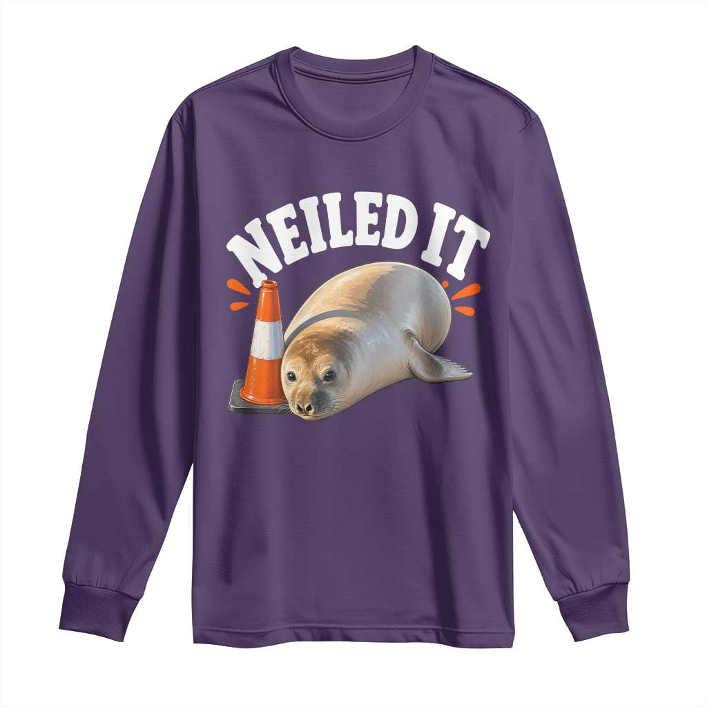 Neil The Seal Nailed It Long Sleeve Shirt Funny Tasmania Elephant Seal Traffic Cone Meme Art TS11 Purple Print Your Wear