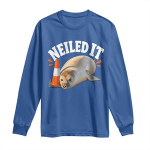 Neil The Seal Nailed It Long Sleeve Shirt Funny Tasmania Elephant Seal Traffic Cone Meme Art TS11 Royal Blue Print Your Wear