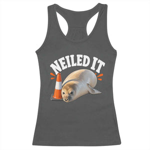 Neil The Seal Nailed It Racerback Tank Top Funny Tasmania Elephant Seal Traffic Cone Meme Art TS11 Dark Heather Print Your Wear
