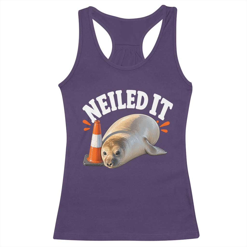 Neil The Seal Nailed It Racerback Tank Top Funny Tasmania Elephant Seal Traffic Cone Meme Art TS11 Purple Print Your Wear