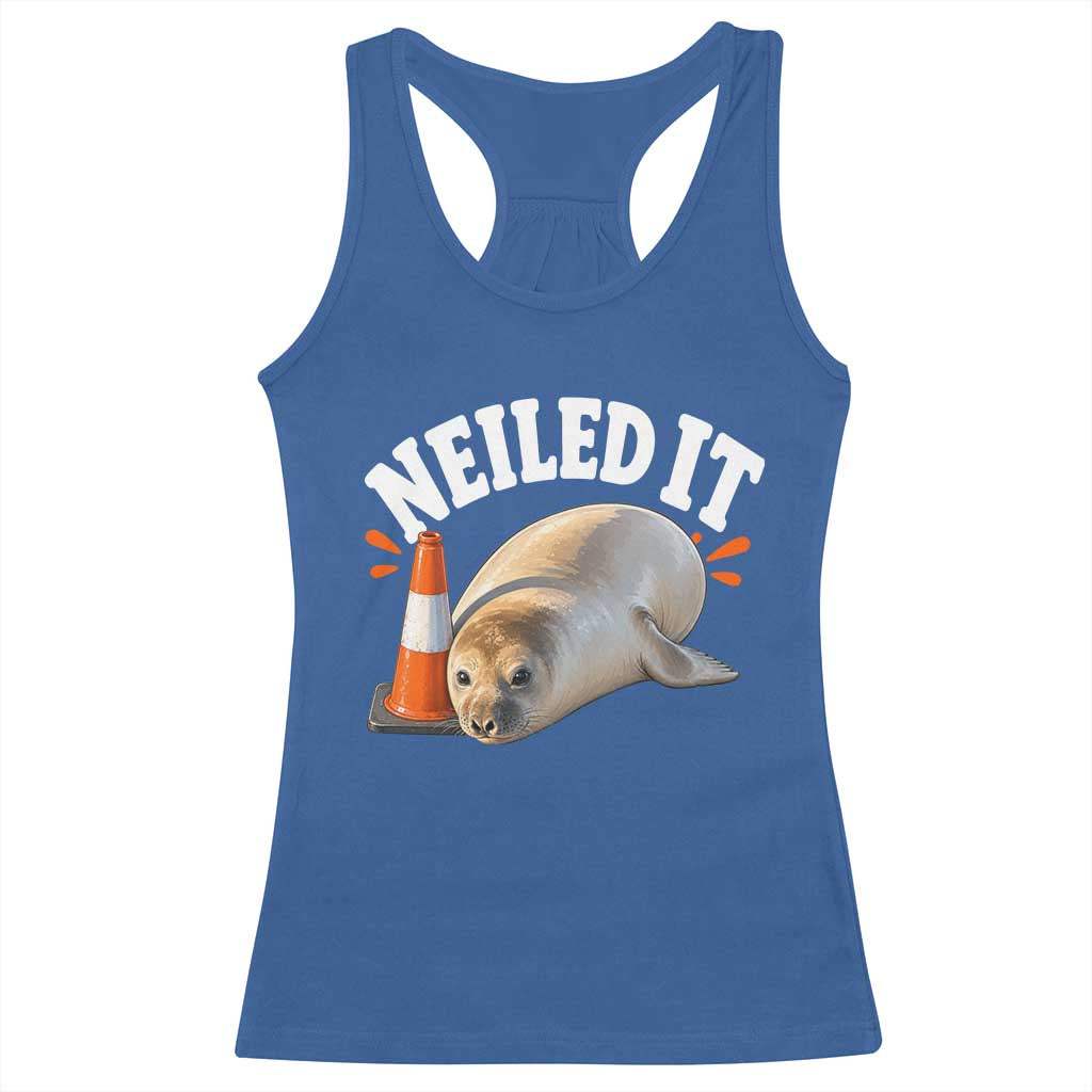 Neil The Seal Nailed It Racerback Tank Top Funny Tasmania Elephant Seal Traffic Cone Meme Art TS11 Royal Blue Print Your Wear