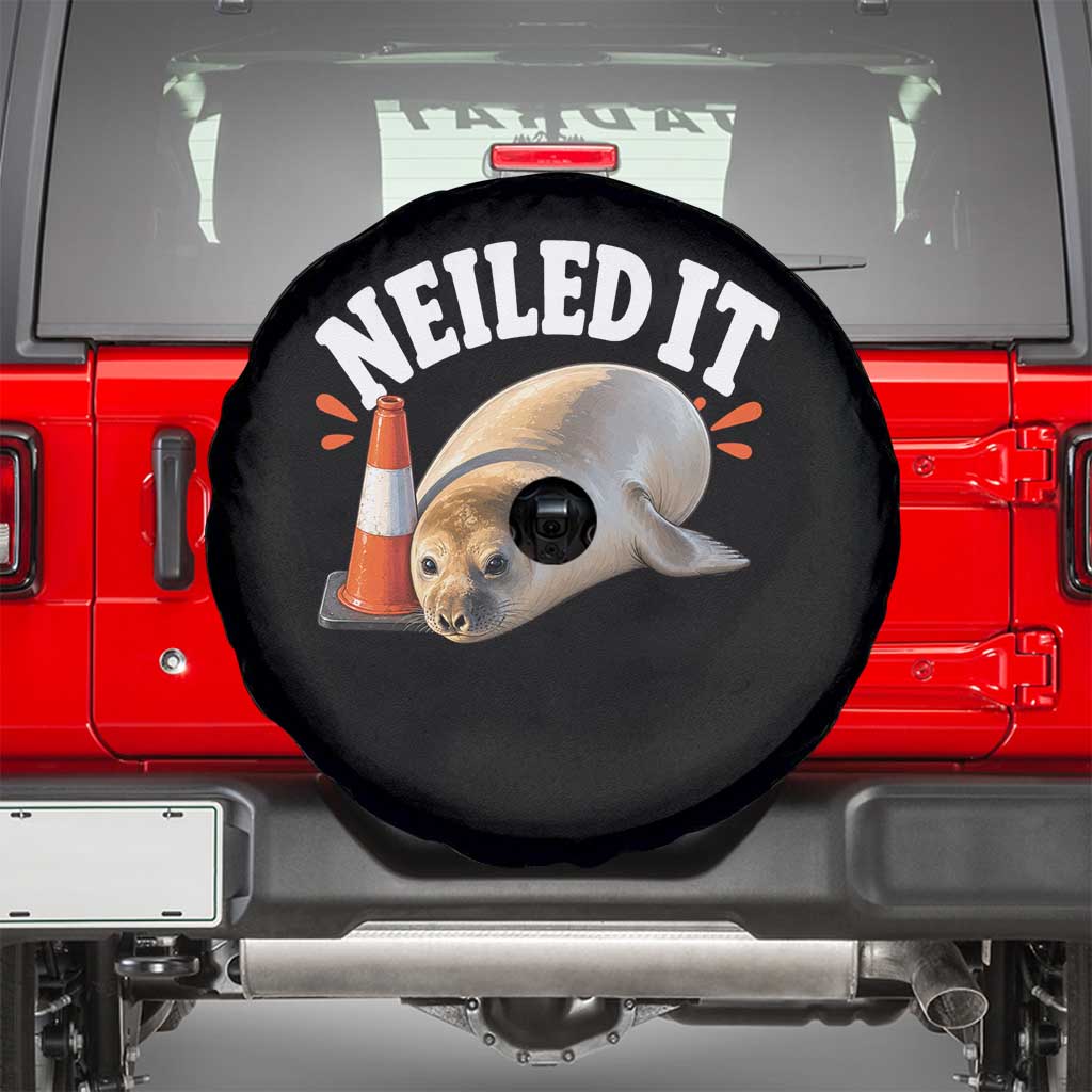 Neil The Seal Nailed It Spare Tire Cover Funny Tasmania Elephant Seal Traffic Cone Meme Art TS11 Black Print Your Wear
