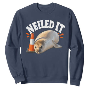 Neil The Seal Nailed It Sweatshirt Funny Tasmania Elephant Seal Traffic Cone Meme Art TS11 Navy Print Your Wear