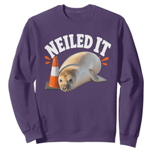 Neil The Seal Nailed It Sweatshirt Funny Tasmania Elephant Seal Traffic Cone Meme Art TS11 Purple Print Your Wear