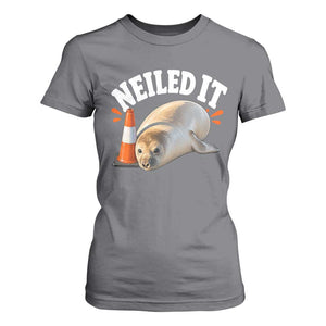 Neil The Seal Nailed It T Shirt For Women Funny Tasmania Elephant Seal Traffic Cone Meme Art TS11 Charcoal Print Your Wear